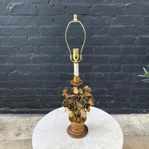 Antique Italian Gilded Metal Floral Table Lamp