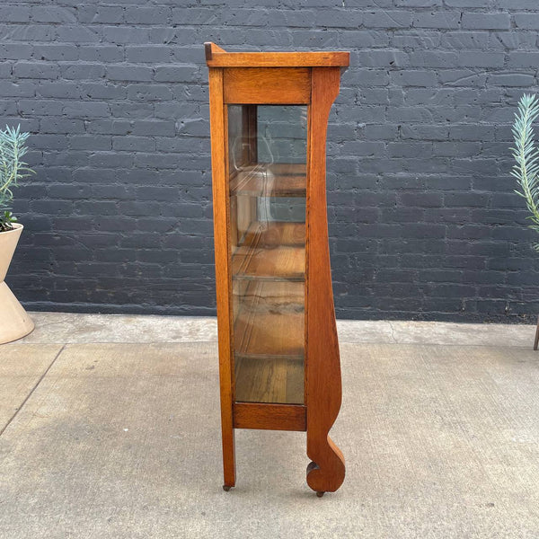 American Antique Sculpted Oak Display Curio Cabinet, c.1940’s