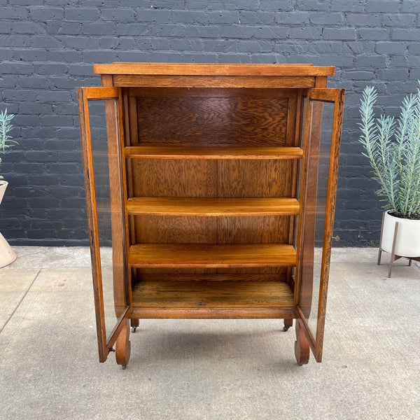 American Antique Sculpted Oak Display Curio Cabinet, c.1940’s