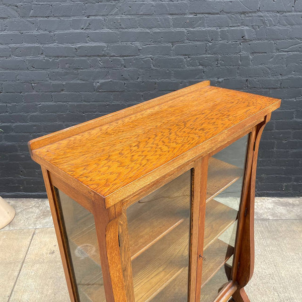 American Antique Sculpted Oak Display Curio Cabinet, c.1940’s