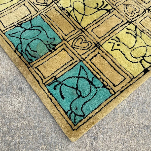 Mid-Century Modern Wool Bird Motif Carpet Rug, 1960’s