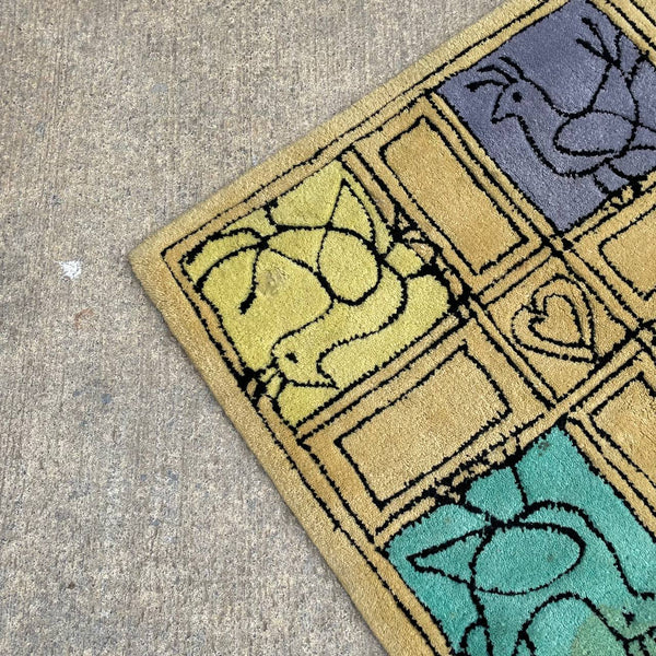 Mid-Century Modern Wool Bird Motif Carpet Rug, 1960’s