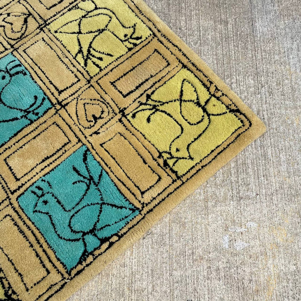 Mid-Century Modern Wool Bird Motif Carpet Rug, 1960’s