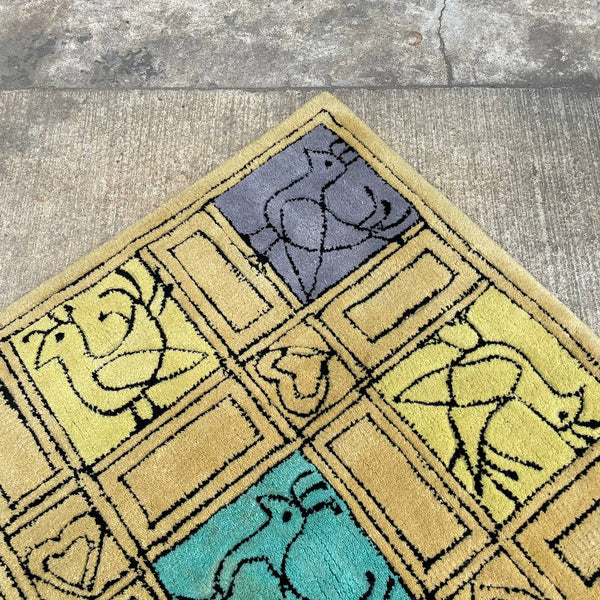 Mid-Century Modern Wool Bird Motif Carpet Rug, 1960’s