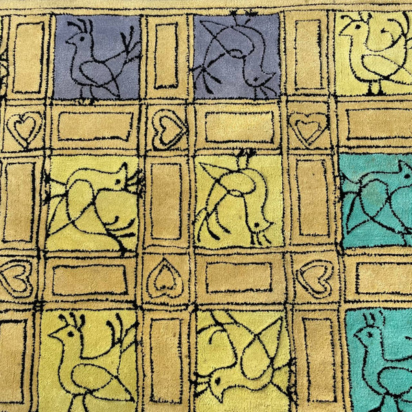 Mid-Century Modern Wool Bird Motif Carpet Rug, 1960’s