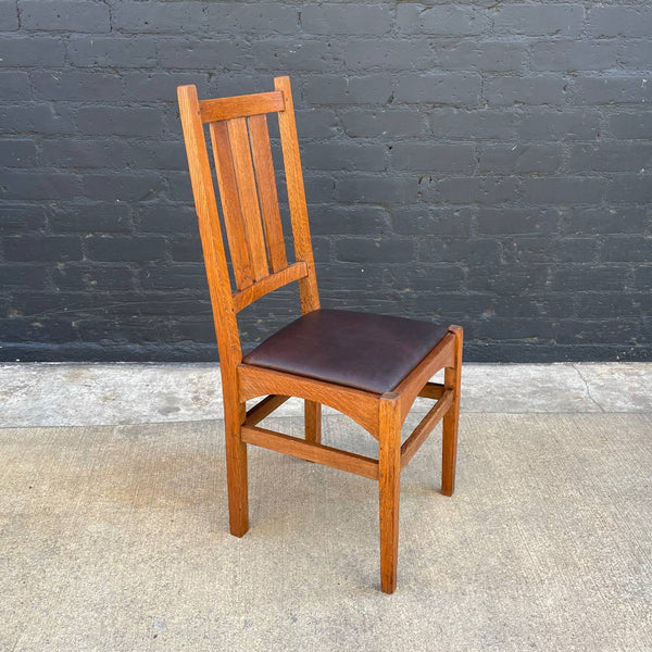 American Antique Mission Sculpted Oak Desk Chair by Stickley, c.1940’s