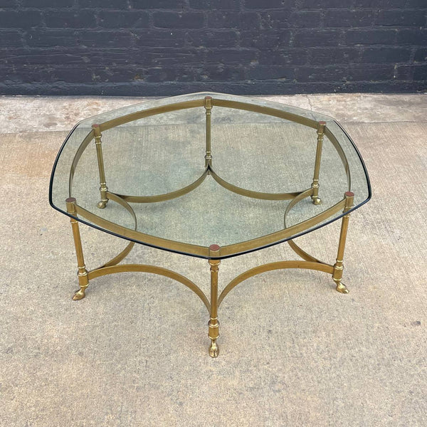 Vintage Italian Brass & Glass Coffee Table with Hoof Feet, c.1960’s