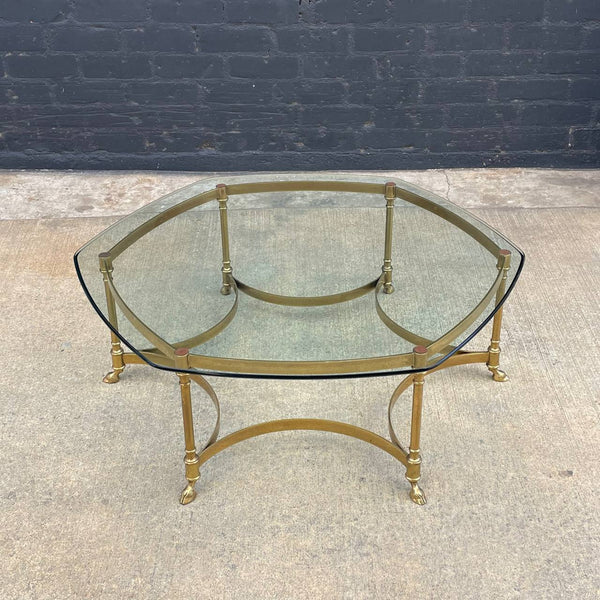 Vintage Italian Brass & Glass Coffee Table with Hoof Feet, c.1960’s