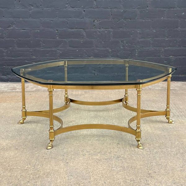 Vintage Italian Brass & Glass Coffee Table with Hoof Feet, c.1960’s