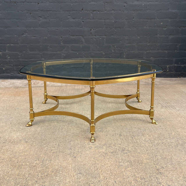 Vintage Italian Brass & Glass Coffee Table with Hoof Feet, c.1960’s