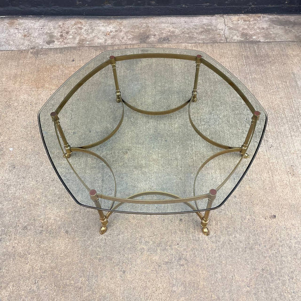 Vintage Italian Brass & Glass Coffee Table with Hoof Feet, c.1960’s