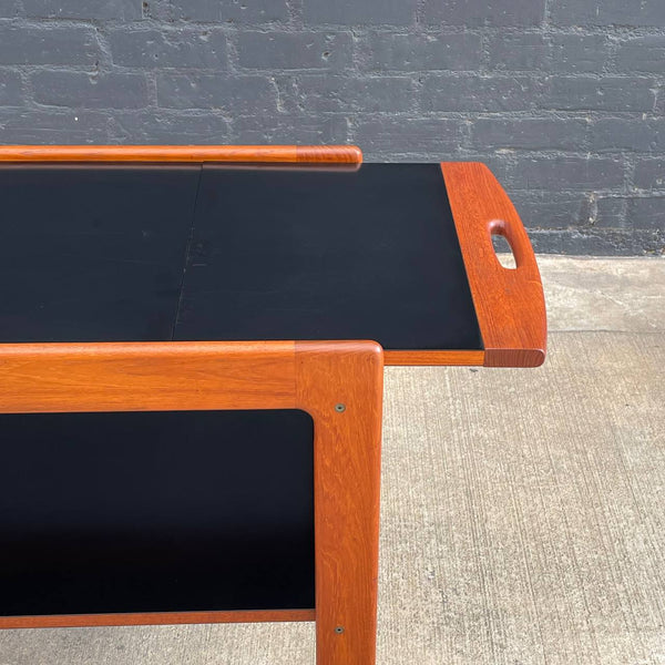 Mid-Century Danish Modern Sculpted Teak Expanding Serving Bar Cart, c.1960’s