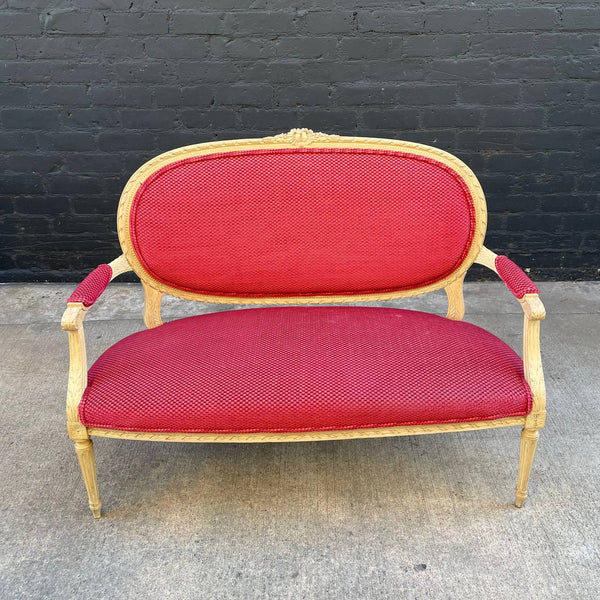 Antique French XVI Carved Wood Love Seat Sofa, c.1950’s