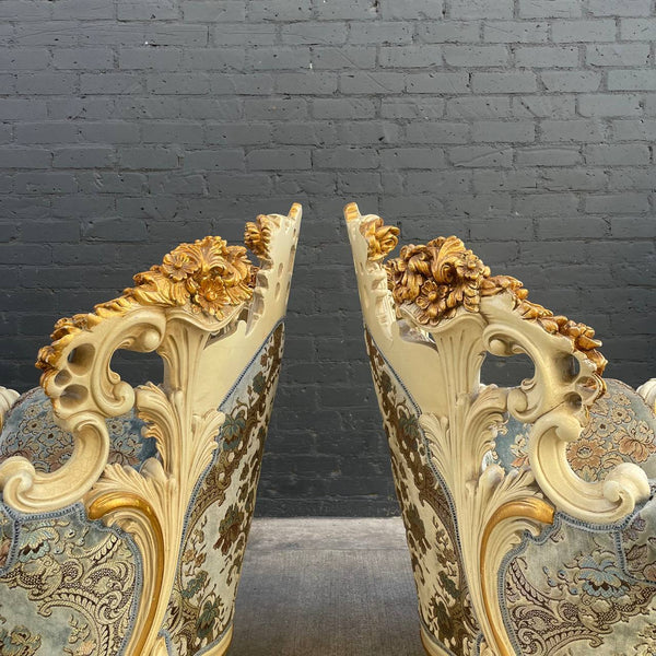Pair of Antique Italian Wood Carved Lounge Chairs by Fratelli Radice, c.1960’s