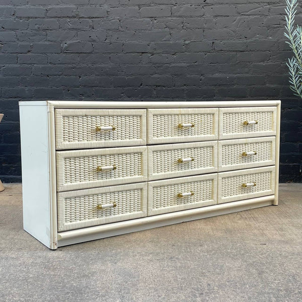 Vintage White Wicker 9-Drawer Dresser, c.1960’s