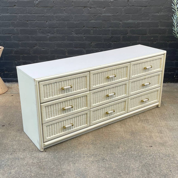 Vintage White Wicker 9-Drawer Dresser, c.1960’s