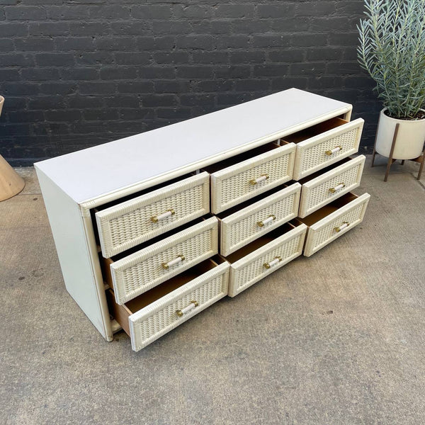 Vintage White Wicker 9-Drawer Dresser, c.1960’s