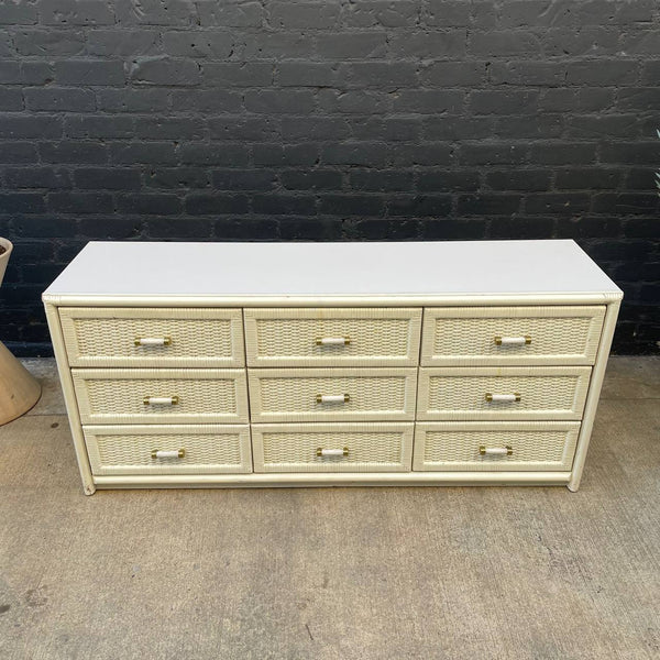 Vintage White Wicker 9-Drawer Dresser, c.1960’s