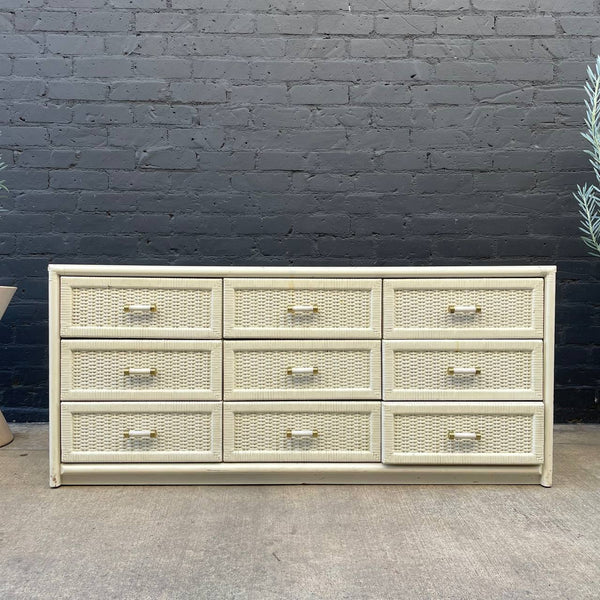 Vintage White Wicker 9-Drawer Dresser, c.1960’s