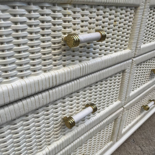 Vintage White Wicker 9-Drawer Dresser, c.1960’s