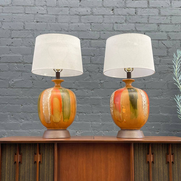 Vintage Mid-Century Modern Glazed Ceramic Table Lamps, c.1960’s