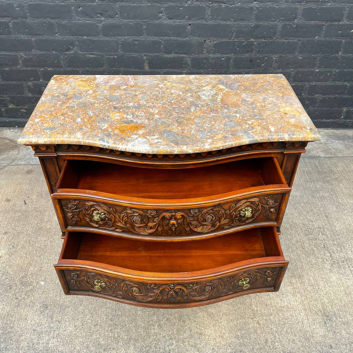 Antique French Provincial Style Chest Dresser with Carved Details & Ma