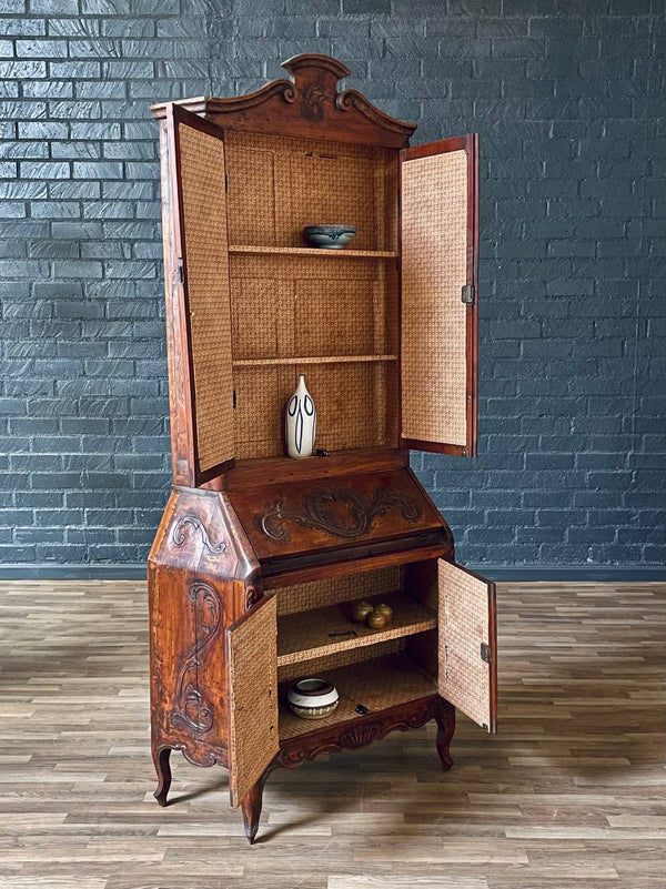 Antique French Provincial Louis XV Style Carved Secretary Cabinet w/ Mirrored Doors, c.1890’s