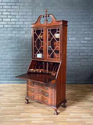Colonial Revival Secretary Desk w/ Glass Bookcase, c.1950’s
