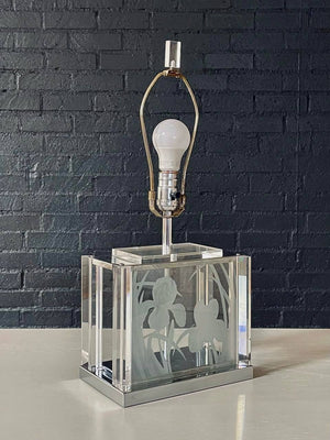 Vintage Etched Glass & Lucite Table Lamp by Fredrick Ramond, c.1980’s