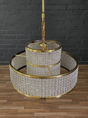 Mid-Century Modern Crystal & Brass Tier Chandelier, c.1960’s
