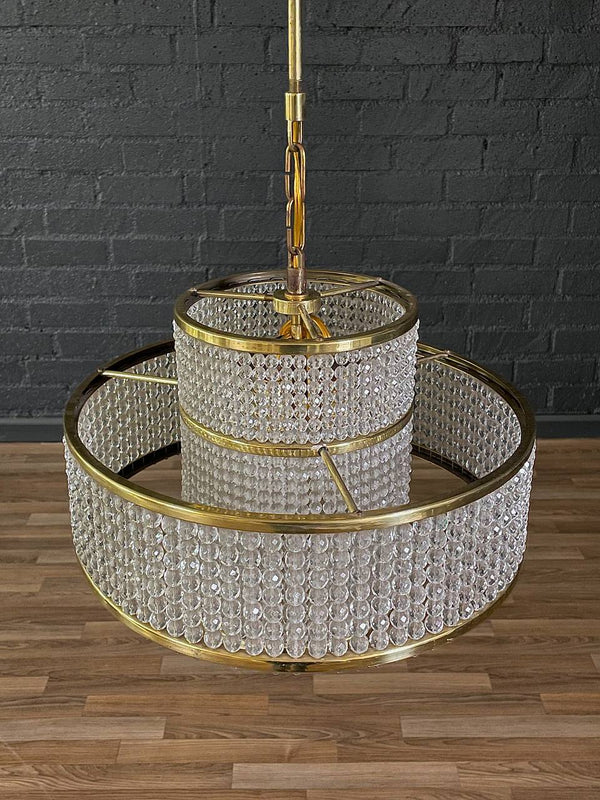 Mid-Century Modern Crystal & Brass Tier Chandelier, c.1960’s