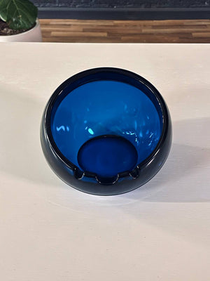 Mid-Century Blue Glass Orb Ash Tray by Viking Art Glass, c.1960’s