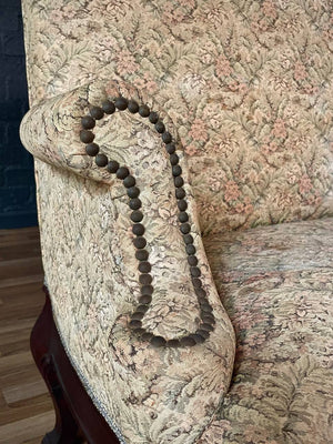 Antique Chippendale Revival Carved Mahogany Loveseat w/ Ball & Claw Feet, c.1930s