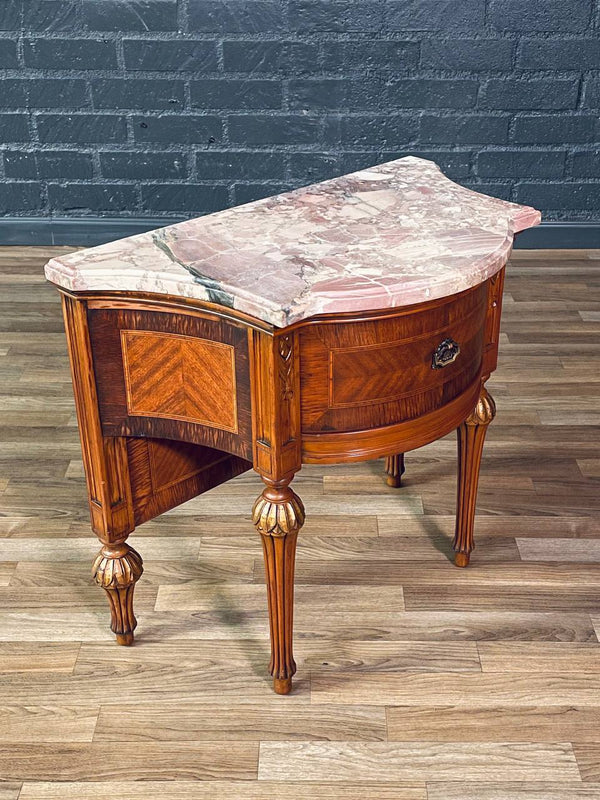 French Louis XVI Style Mahogany & Pink Marble-Top Night Stand, c.1920’s