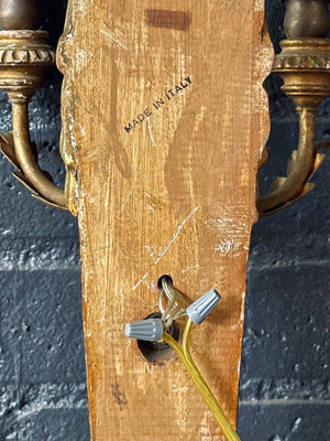 Pair of Italian Neoclassical Egyptian Revival Giltwood Sphinx Wall Sconces, c.1950’s