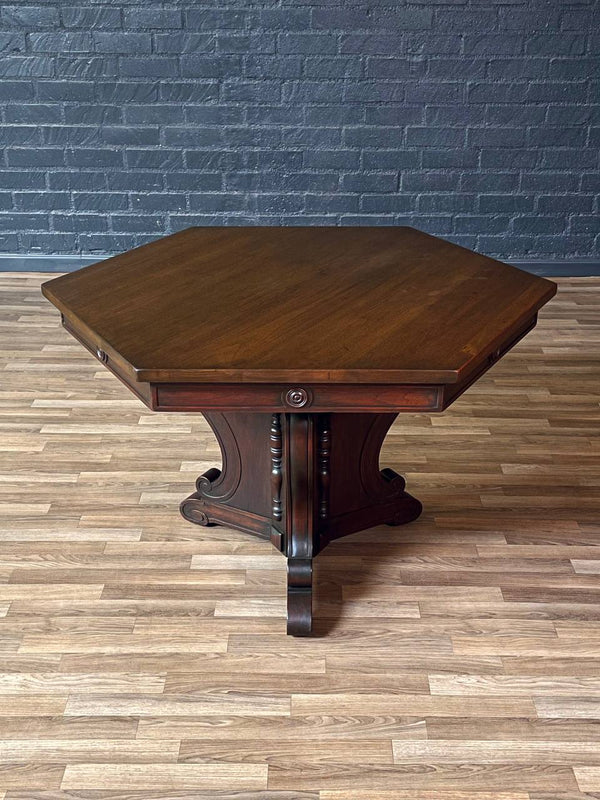 American Revival Mahogany Hexagonal Table by Riner Furniture, c.1920’s