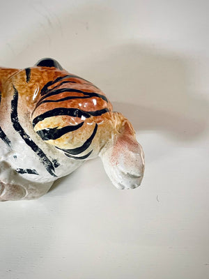 Mid-Century Italian Hand Painted Ceramic Baby Tiger Sculpture, c.1970’s