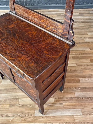 Antique Victorian Eastlake Tiger Oak Hall Stand with Mirror, c.1920’s