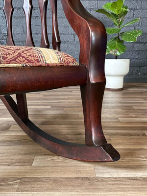 Antique Victorian Renaissance Revival Barrel-Back Rocking Chair w/ Carved Lion Heads, c.1920’s