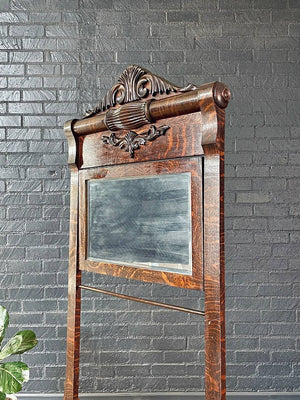 Antique Victorian Eastlake Tiger Oak Hall Stand with Mirror, c.1920’s