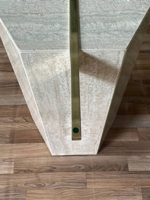 Mid-Century Post Modern Travertine Stone & Brass Dining Table by Artedi, c.1970’s