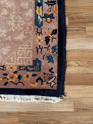 Antique Chinese Peking Art Deco Rug – Hand-Knotted Wool w/ Floral & Symbolic Motifs, c.1920’s