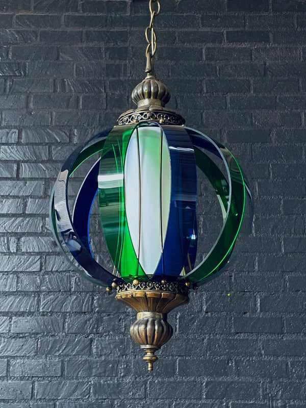 Vintage Blue & Green Lucite Pendant Chandelier by Fredrick Ramond, c.1960’s