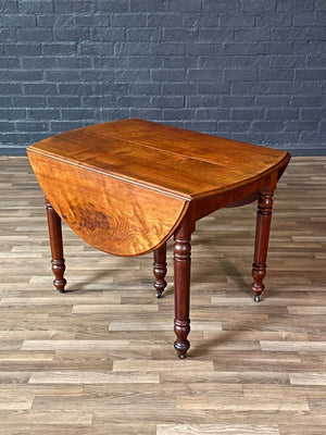 Antique American Farmhouse Maple Drop-Leaf Extension Dining Table w/ Turned Legs, c.1920’s