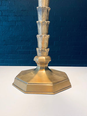 Hollywood Regency Brass “As You Like It” Stacked Leaf Table Lamp w/ Black Metal Shade, c.1970’s
