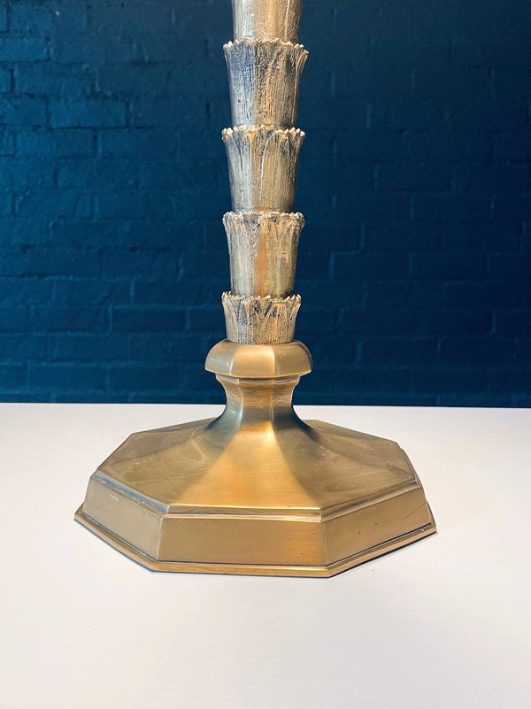 Hollywood Regency Brass “As You Like It” Stacked Leaf Table Lamp w/ Black Metal Shade, c.1970’s