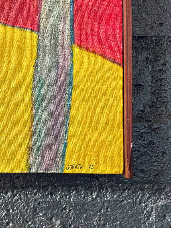 Seated Woman in Red Chair – Modernist Expressionist Painting by Jūratė, c.1975