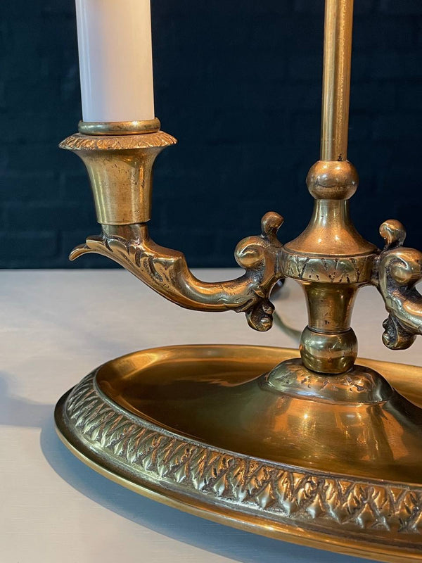 Vintage French Bouillette Double Brass Table Lamp with Tole Shade, c.1960’s