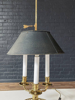 Vintage French Bouillette Brass Table Lamp with Tole Shade, c.1960’s