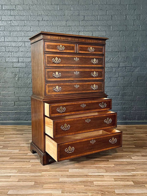 Vintage Colonial Revival Style Mahogany Highboy Dresser by Drexel, c.1950’s